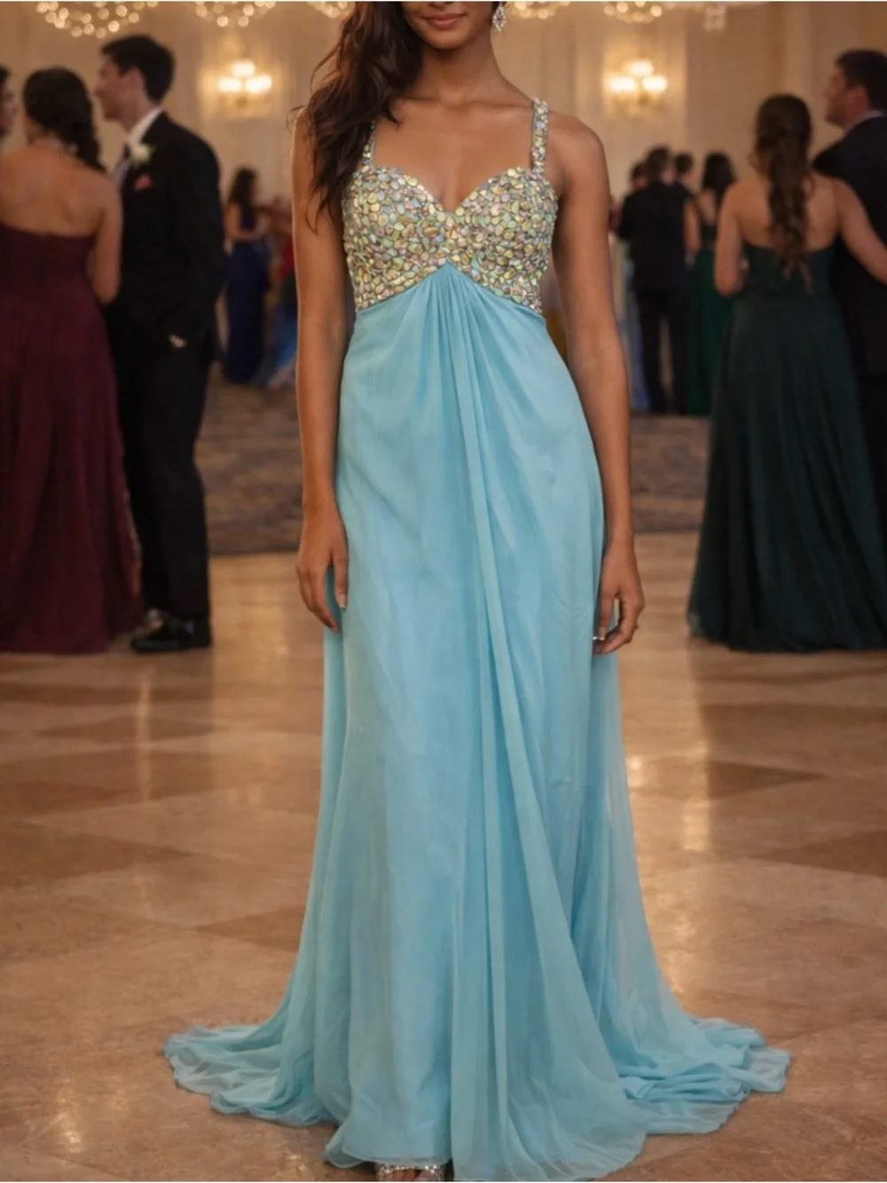 La Femme Light Blue Embellished Prom Dress. Size 2. New
